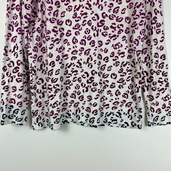Loft Long Sleeve T-Shirt White Purple Ombre Leopard 100% Cotton Womens Sz Small - Picture 10 of 11